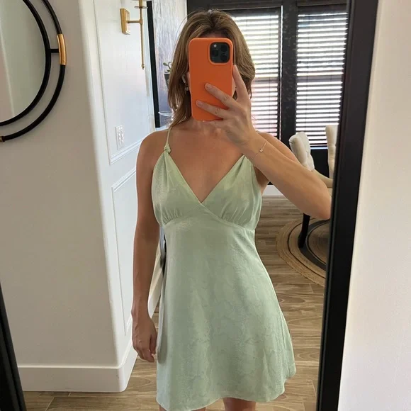LPA green mini silk dress